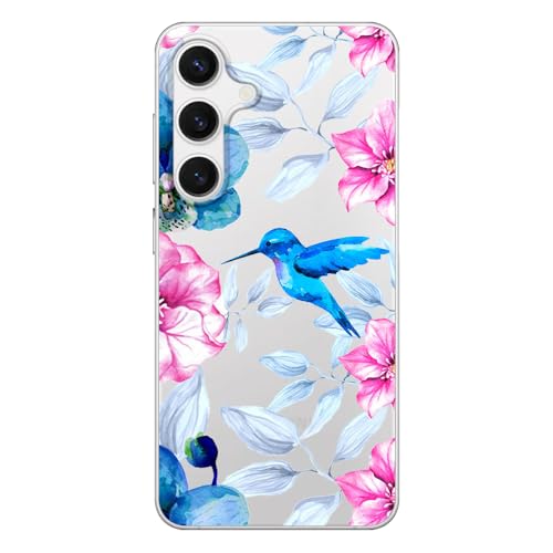 Coque pour S25 antichoc transparente motif oiseau et fleur pour éviter les rayures quotidiennes