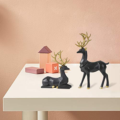 Nordic Style Origami Elk Sculpture Sitting Standing Deer Statues Christmas Reindeer Home Decor For Living Room Tv Cabinet Wine Cabinet Gifts 2 Pcs (Black) #TOP4