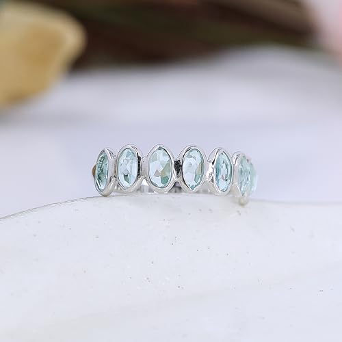 Blue Topaz Ring for Women 925 Sterling Silver Half Eternity Band Natural Gemstone Ring3