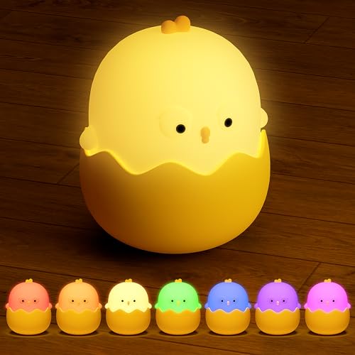 MUMUQ Nachtlicht Kinder, Stilllicht Nachtlicht Baby 7 Farben Lichtwechsel Silikon Nachttischlampe, Stufenlos Dimmbares Mädchen Junge Nachtlampe, Wiederaufladbares Nachttischlampe Kinder Geschenke
