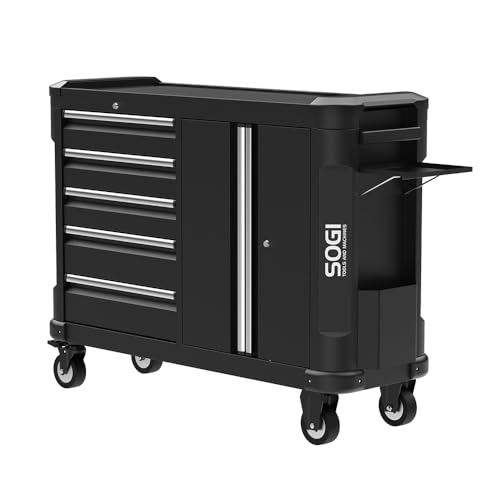 Sogi X6-05P Werkzeugwagen mit 5 Schubladen - 1 Fach mit 2 Türen und 2 Einlegeböden - Schlösser - 4 Rollen