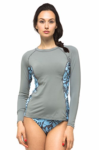 Private Island Hawaii Uv-Nasstaucheranzug Langarm Rash Guard Top Grau Mit L Blau Cover
