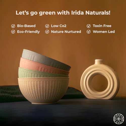 Image of Irida Naturals Planet Friendly Fluted Bowl Set - Lightweight & Unbreakable Microwave Safe Bowl Set, Bamboo Fiber Snacks Serving Bowls for Kids & Adults, 800 ml Pack of 1 (Soft Beige)