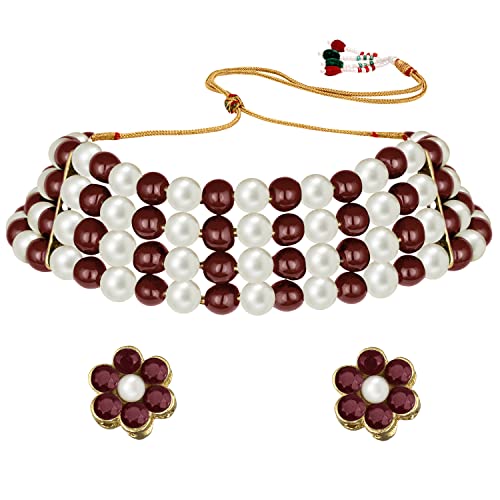 Image of Peora Traditional Maharani Haar Necklace with Earrings Bridal Jewellery Set Gift for Women