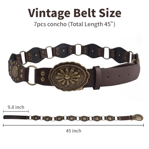TINIDI Western Belts for Women Vintage Y2K Leather Belts Bronze Rivets Square Buckle Cowgirl Punk Waist Belt4