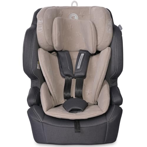 Lorelli Auto Kindersitz Andromeda mit Isofix i-Size, Mitwachsender Autositz für Kinder von 76-150 cm, Babysitz, Autokindersitz, Einstellbare Kopfstütze, 5-Punkt-Sicherheitsgurt, beige