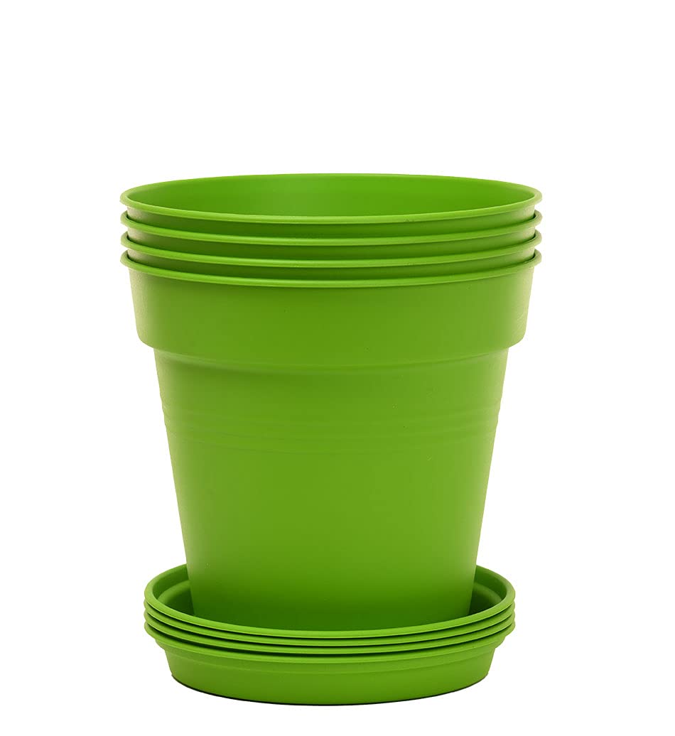 Mintra Home Garden Pots 4pk - Flowers, Herbs, Plants, Indoor, Outdoor, Colorful, Wholesale, Bulk (Light Green, 17cm Diameter (6.6in))