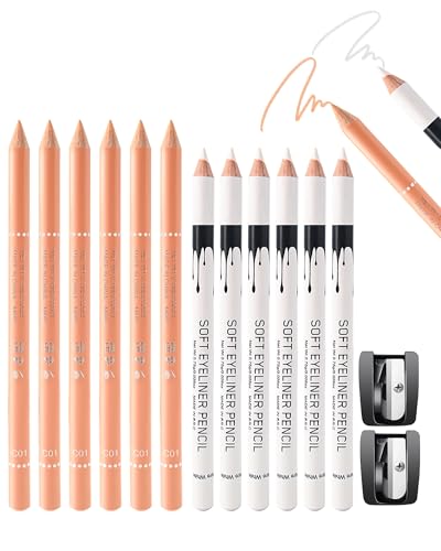 12 Pcs Barber Pencil for Lineup, White Nude Skin Tone Magic Beard Pen Hairline Pencils Barber Chalk Set with 2 Sharpener, Edge Hair Design Hairline Outliner Pencil and Beard Shaping Guide Pen for Men