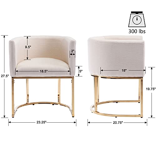 Vescasa Linen Upholstered Dining Chairs With Barrel Back, Mid Century Modern Padded Restaurant Chairs With Gold Metal Frame For Kitchen, Dining Room, Set Of 2, Cream #TOP1
