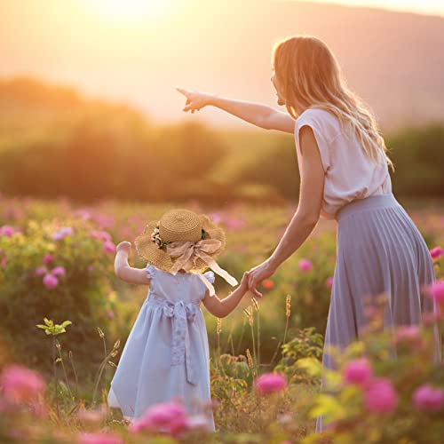 Kids Girl Summer Straw Hat Foldable Wide Brim Cap Sun Visor Hats Sun Protection Beach Straw Hats Bowknot Floppy Cap For Travel Holiday (Floral) #TOP1