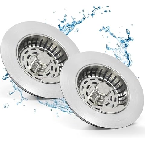 Semour 3 in 1 Kitchen Sink Drain Strainer, 304 Stainless Steel Kitchen Sink Stopper, Pop Up Kitchen Sink Strainer, Fast Drainage Anti-Clogging Sink Plug for US Standard 3-1/2 Inch Drain(2Pack) Cover