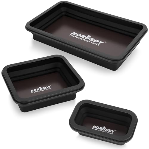 HORUSDY 3-Piece Magnetic Parts Tray Set, Tool Trays for Storage Organizer Screw, Bolts, Washers, Nuts and Small Tools. Tool Gifts for Men, Black