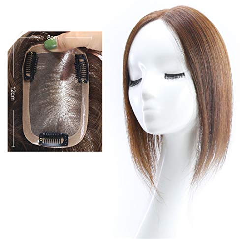 Susanki Handgebundene Mono-Echthaar-Topper mit Clip, natürlicher Haaransatz, Haarteile für Frauen, 35,6 cm, Hellbraun, Mittelteil