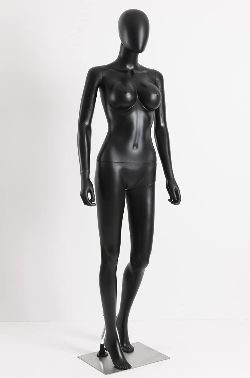 SLF2-Black schwarz matt abstrakte Schaufensterpuppe weiblich großer Brustumfang mit Metallplatte ohne Kopf Female Mannequin Headless (Schwarz)