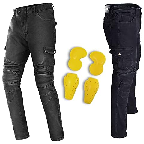 ZZJCY Aramid Unisex Motorcycle Riding Jeans Man And Woman Motorbike Racing Pants with 2 Pair Protect Pads, Motocross Trousers Denim Jean, Waterproof Removable Lining All Weather,Black,XXL Cover