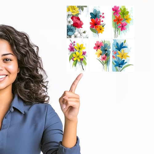 Image of SiddArtify Floral Wall Art Prints Set - Watercolor Flower Poster Decor for Living Room Bedroom Office - Set of 2-4x6 Inch - Board (Pack of 6) - Sticker (Pack of 6)