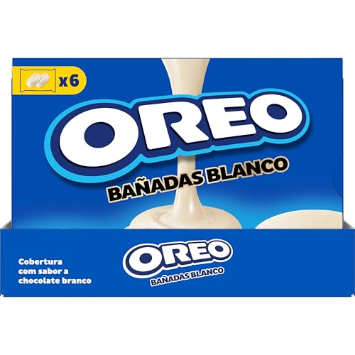 Oreo Bañadas Blanco, Galletas de Chocolate Rellenas de Crema de Vainilla con Cobertura Sabor a Chocolate Blanco, Paquete de 6 Bolsitas de 2 Ud, Caja de 10 x 246 g