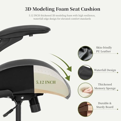 Image of Drafting Chair, Tall Office Chair with PU Leather Seat, Standing Desk Chair Counter Height Office Chairs with 21.65'' Footrest Ring and Adjustable Lumbar Support Armrests Black