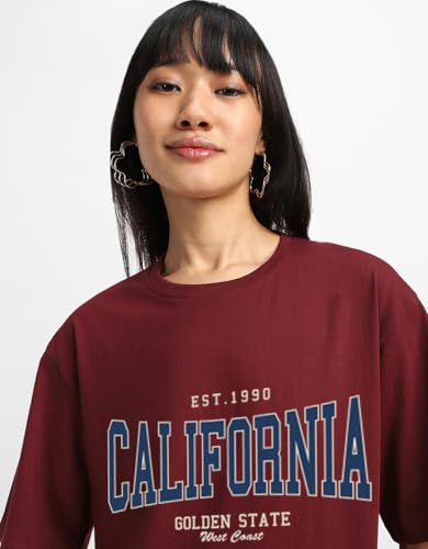 Image of JUNEBERRY Round Neck Drop Shoulder Round Neck Black & White Graphic Printed Pure Cotton Oversized Baggy Fit Half Sleeve T-Shirt for Women & Girls (Sizes: S to 2XL)