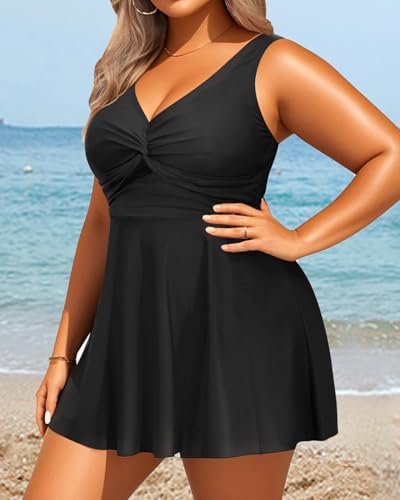 Plus Size Swim Dress for Women - One Piece Swimsuit Tummy Control Bathing Suit Twist Front Curvy Swimwear 20253