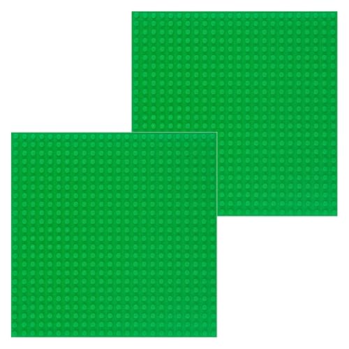 Image of Make-Believe Baseplate for Building Bricks - Compatible with Classic Bricks only (24x24 dots) (Green - Pack of 2)