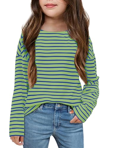 Image of Fanway&EC Girls Casual Long Sleeve T Shirts Basic Crewneck Striped Tunic Blouses Tops