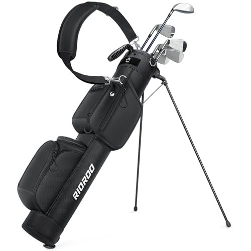 RIOROO Bolsa para suporte de golfe, 3 vias, leve, par 3, divisórias de saco de golfe para até 9 tacos, bolsa de golfe Pitch n Putt fácil de transportar para driving range e campos executivos