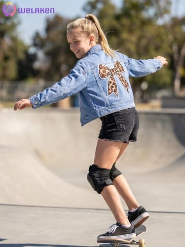 Image of WELAKEN Print Denim Jacket for Girls & Kids II Little Girl's Button Down Crop Jean Jacket Coat