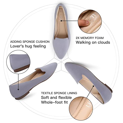 Image of MUSSHOE Black Flats for Women Pointed Toe-Comfortable Business Casual Work Shoes, Dressy Suede Slip On with Memory Foam for Office, Teacher & Standing All Day