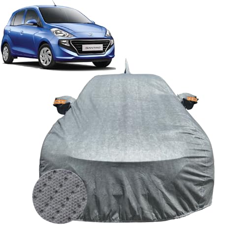 Image of Car Cover Compatible for Hyundai Santro (2018-2022) | 100% Waterproof Cover with Antenna & Reflective Mirror Pockets | Dustproof, Scratchproof, Heatproof Car Cover |Soft Cotton Lining| Grey