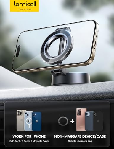 Image of Lamicall for Magsafe Car Mount Dashboard Windshield 70LBS Powerful Suction | Strongest Magnetic Phone Holders for Your Car 360 Rotation Adjustable for iPhone 17 16 15 14 Pro Max All Smartphone Truck