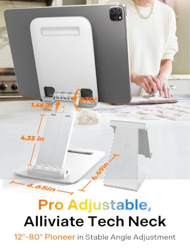 Image of LISEN for iPad Stand Adjustable Tablet Holder Desk, iPad Accessories White | Foldable Home Office Desk Accessories Travel for iPad Holder Dorm College Essentials Fits Ebooks Kindle 4-15.9 inch