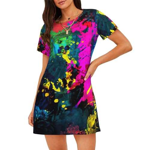 Chemise de nuit manches courtes contre la chaleur avec motif peinture
