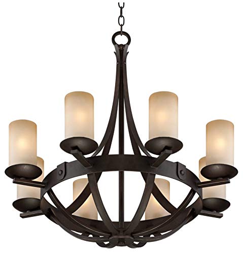 Franklin Iron Works Sperry Industrial Bronze Chandelier 28" Wide Rustic Farmhouse Cylinder Scavo Glass 8-Light Fixture For Dining Room House Foyer Kitchen Island Entryway Bedroom Living Room #TOP6