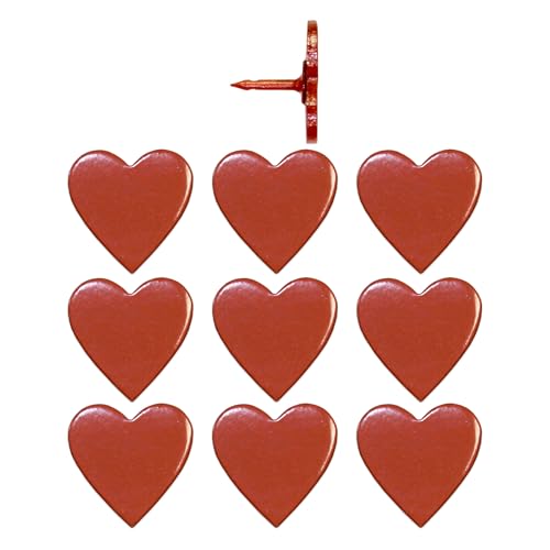 Image of Big Red Heart Push Pins - Large Red Metal Heart Map Pins - for Cork Board, Maps, or Lapel Pin Use - Designed in USA - Set of 10