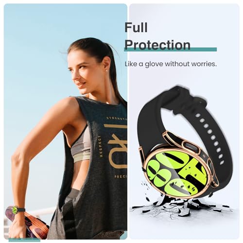 Image of Tensea [5+5Pack for Samsung Galaxy Watch 6 Screen Protector Case 44mm Accessories, Hard PC Bumper /HD Anti-Fog Tempered Glass Protective Film, Face Cover Set, Galaxy Watch 6 Case for Women Men
