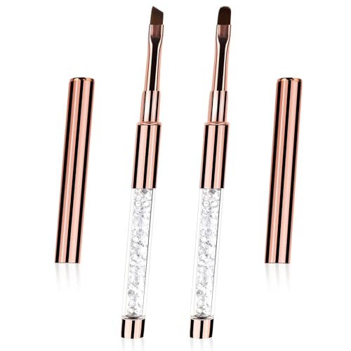 Rhinestone Handle Professional Nails Art Tools Oval Nail Builder Gel Brushes 2 Pack Fine Angled Gel Brush Nails Brushes for Nail Art for Professional DIY Home
