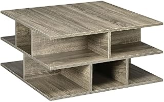 HOMCOM Square Coffee Tables for Living Room, Modern Cocktail Table with Multiple Storage Shelves, 70 x 70 x 36.5 cm, Grey