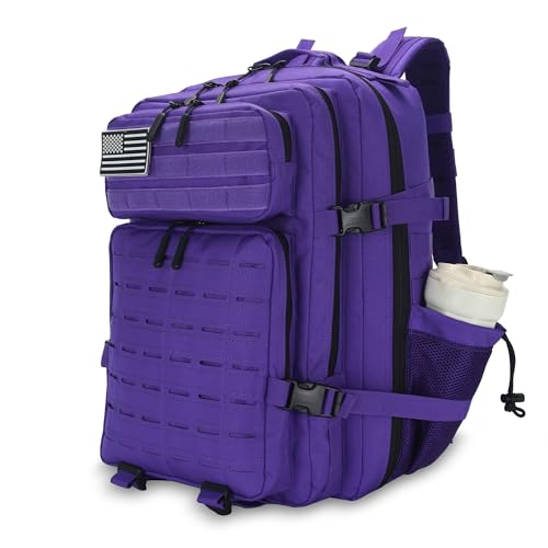 Image of Sparklekle Military Tactical Backpack 45L 3 Day Assault Pack Waterproof Molle Hiking Rucksack for Men&Women (Purple)
