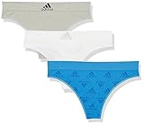 adidas Women's Seamless Thong Underwear 3-pack, Pulse Blue Jacq/Heather Grey/White, Large