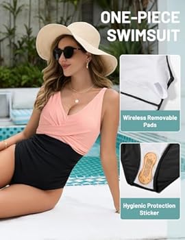UMIPUBO Zwempak voor dames met buikcontrole, eendelig, met gewatteerde push- up, ruches, V-hals met kruis, zwemkleding, retro badpakken, vintage strandkleding, grote maten, Groen, M