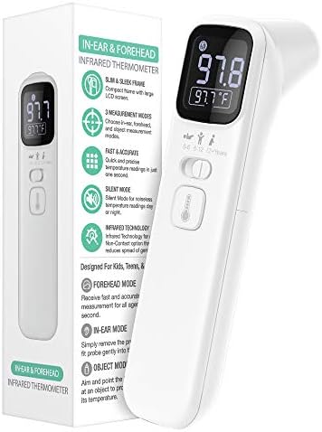 EasyEast Touchless Infrared Thermometer, Smart Forehead Thermometer, in-Ear Thermometer for Adult, Baby and Kids, Smart Digital Screen,Fast Reading Detection Thermometer,No Battery Included
