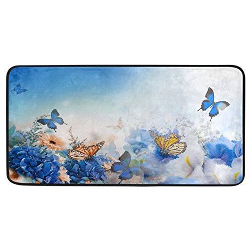 Spring Flowers Butterfly Outdoor Doormat Blue Floral Kitchen Rug Kitchen Mat Bath Rugs Floor Door Mats Non Slip Soft Runner Carpet Home Decor 39 X 20 Inch #TOP1
