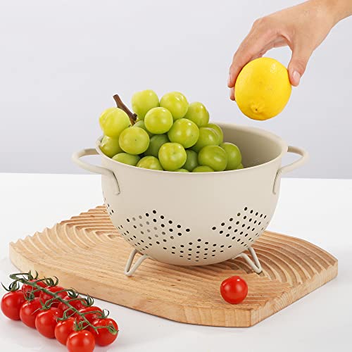 Metal Colander 5 Quart Powder Coated Self-Draining Metal Strainer With Base,Kitchen Pasta Fruit Vegetable Basket With Double Handles (Sand Yellow) #TOP2