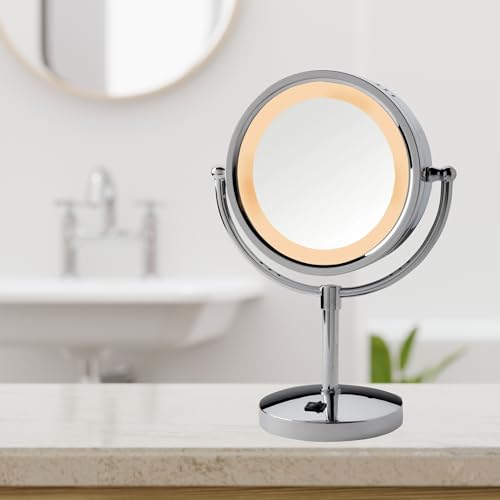 LED Lighted Makeup Mirror - 5X-1X Magnification - Polished Chrome Finish - 8.5 Diameter (HL745CO Model)