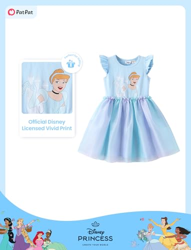 Image of Disney Princess Frozen Elsa Minnie Stitch Toddler Girl Tulle Tutu Dress Ruffle Sleeve Mesh Summer Birthday Party Clothes 2-9Y