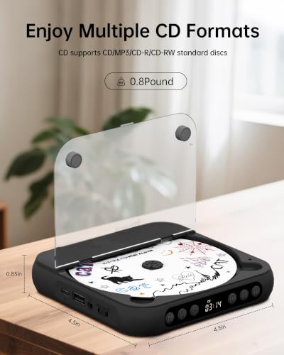 Image of ENVYCLOUD CD Player Portable with Dual Stereo Speakers, Rechargeable Portable CD Player with Bluetooth for Home with Headphones,Black