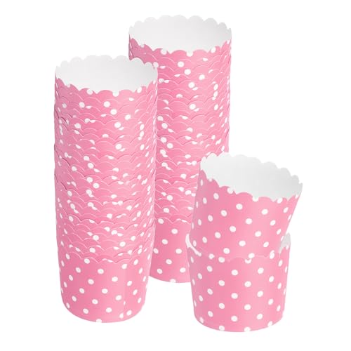 QUARKZMAN 50 piezas de Envoltorios para Cupcakes para Boda, Moldes de Papel para Hornear y Forros para Muffins para Suministros de Fiesta de Cumpleaños y Boda (Rosa, Lunares y Rayas)