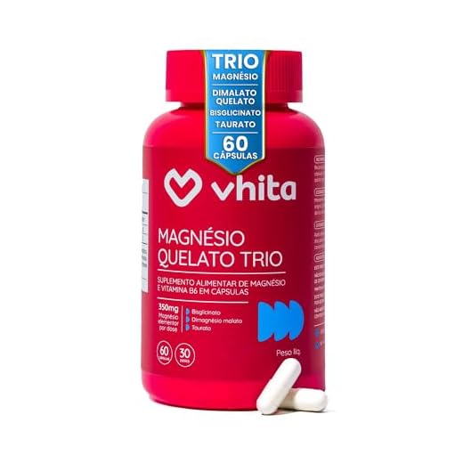 Magnésio Quelato Trio, Dimalato, Bisglicinato e Taurato com Vitamina B6 350mg Vhita 60 Cápsulas