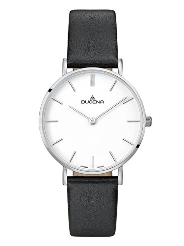 Dugena Damen Quarz-Armbanduhr, Saphirglas, Lederarmband, Linée, Schwarz/Silber, 4460744